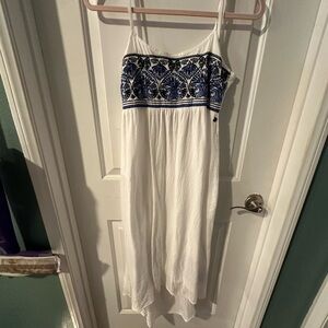 White and Blue Embroidered Women's Dress